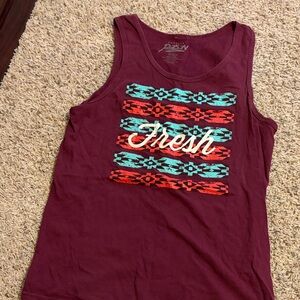 Popular Poison Burgundy Tank with Teal & Coral Graphic